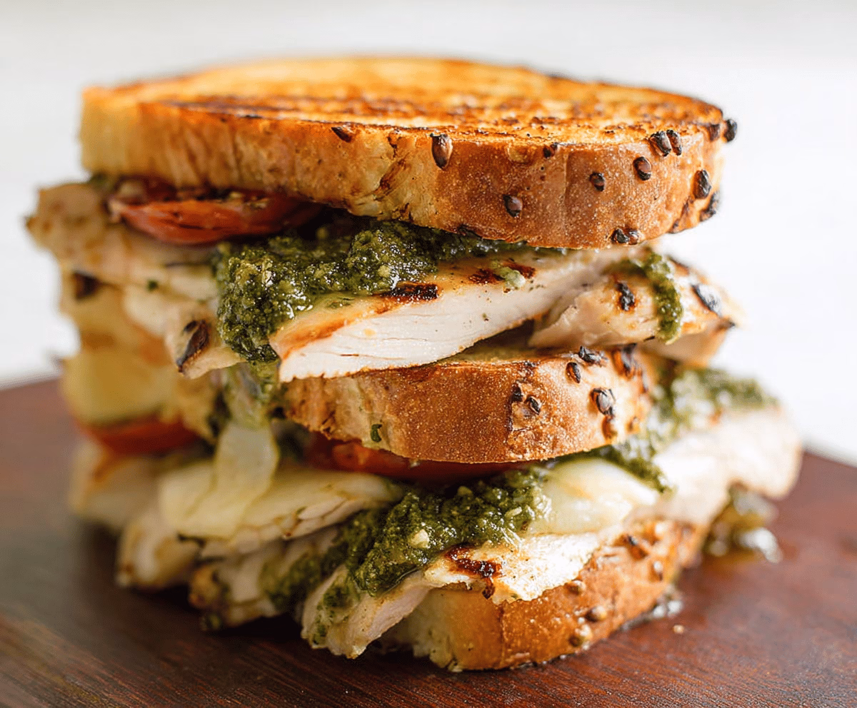 Creamy Pesto Chicken Sandwich on Sourdough